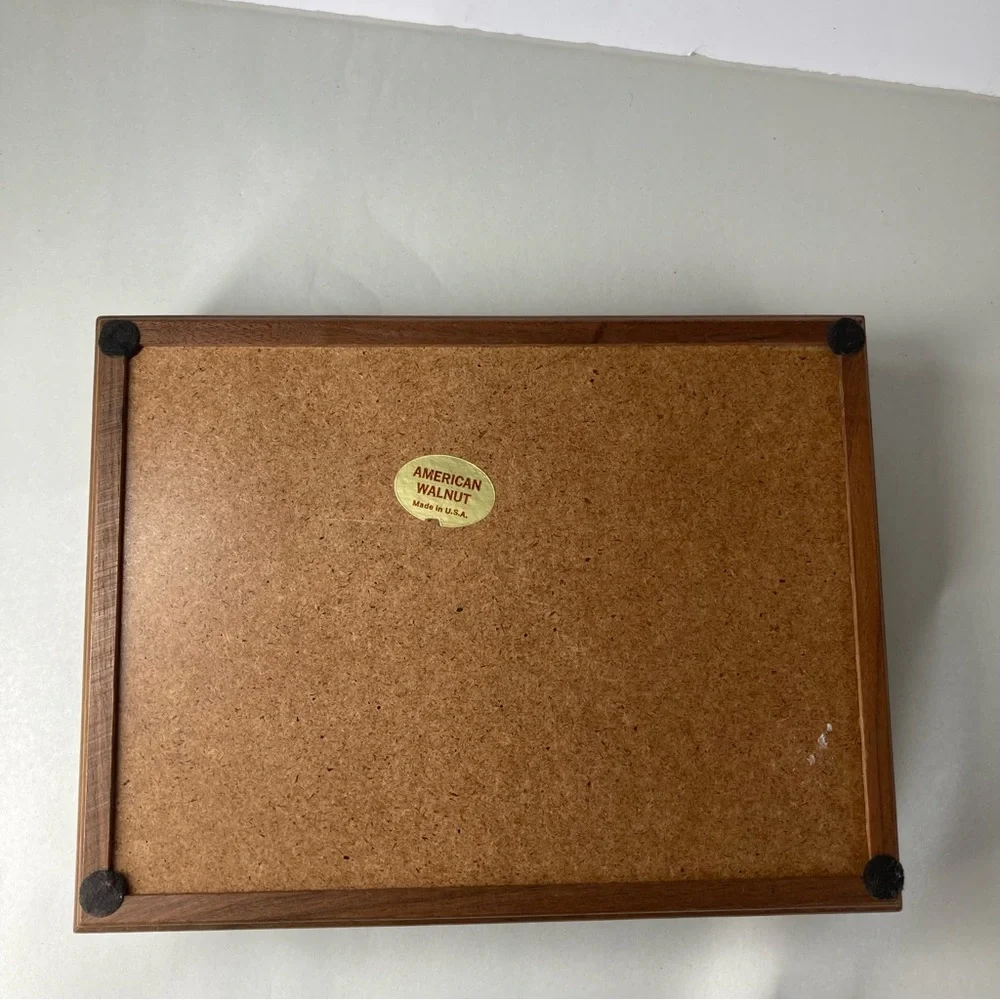 Incolay Stone Jewelry Box Vintage Dante Carved USA Made Horses American Walnut